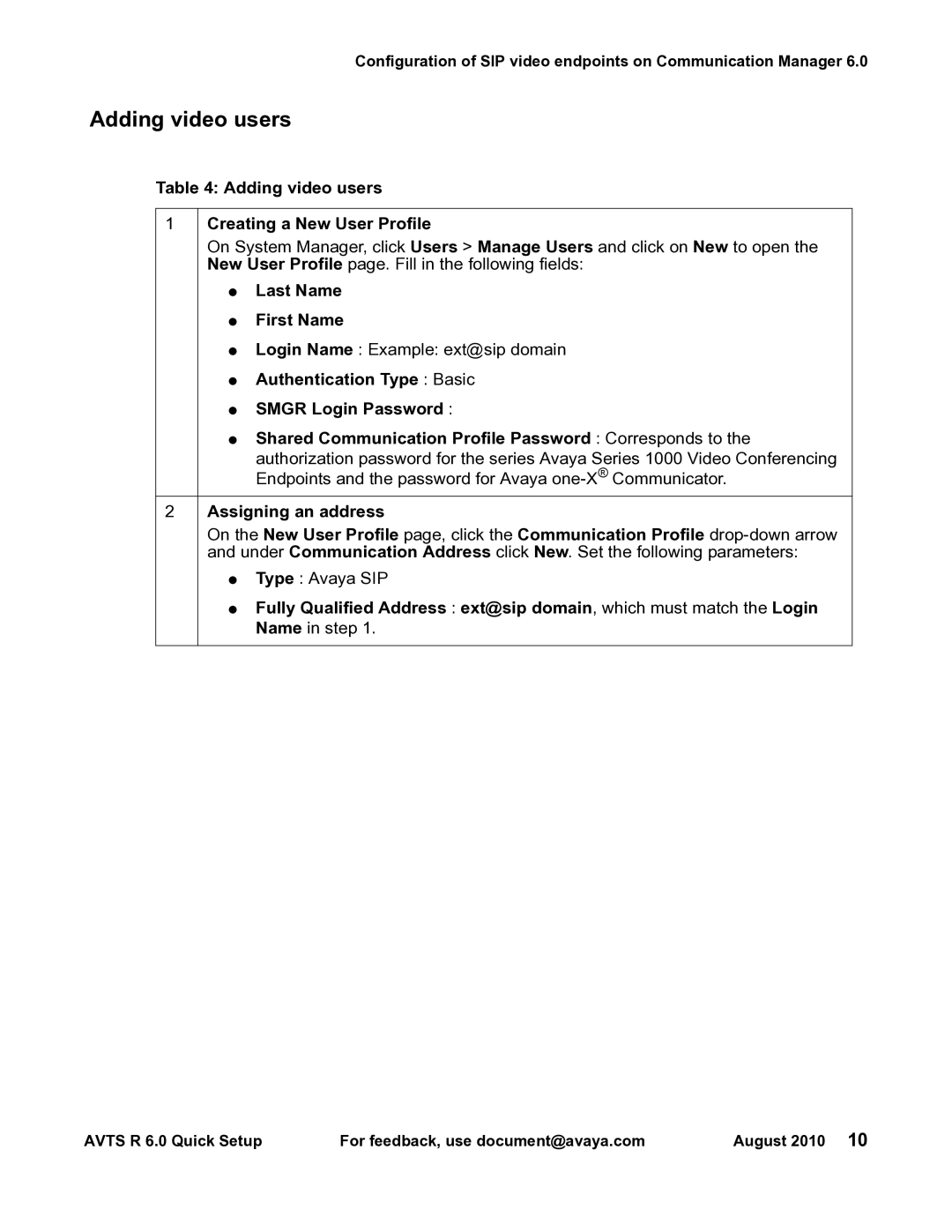 Avaya 16-300310 manual Adding video users Creating a New User Profile, Last Name First Name 