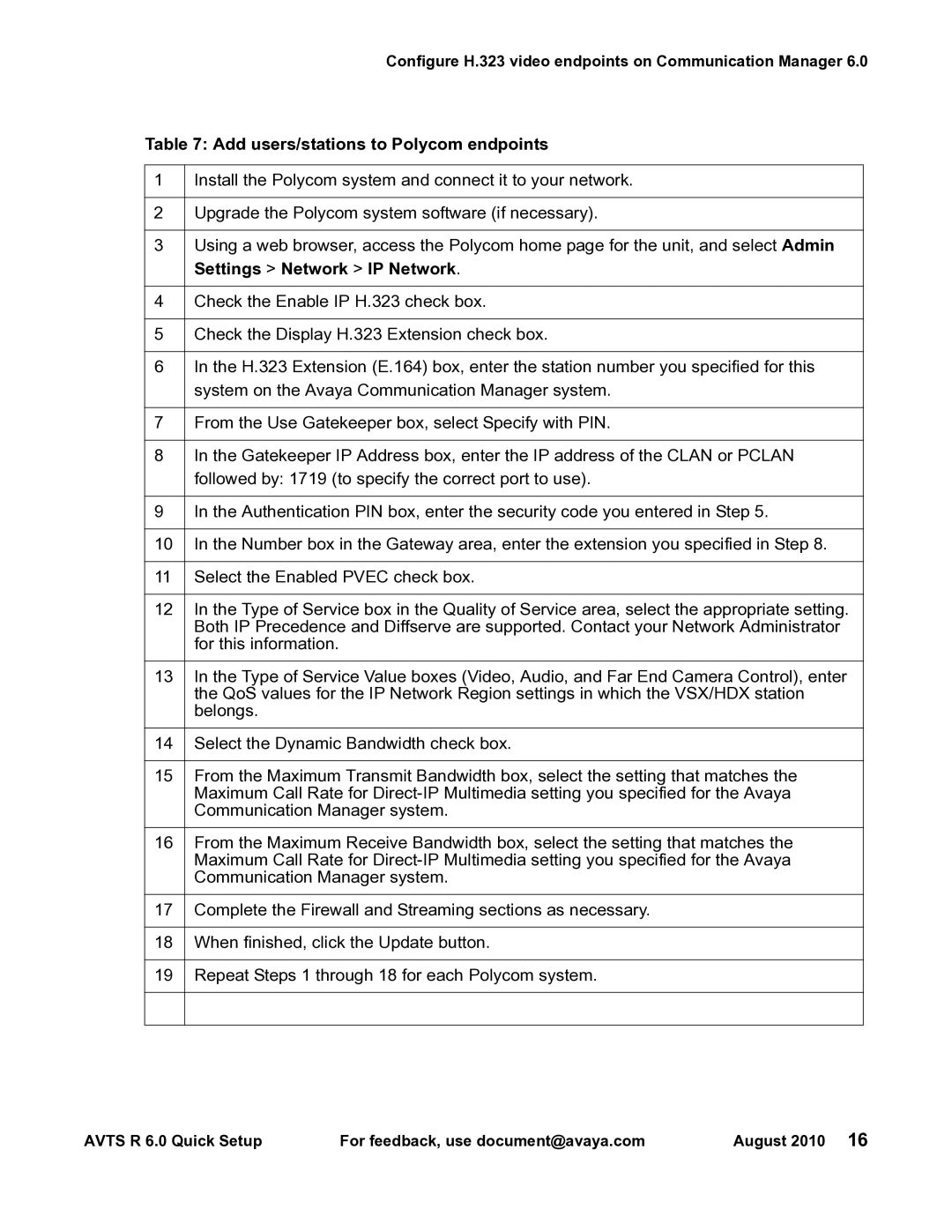 Avaya 16-300310 manual Add users/stations to Polycom endpoints, Settings Network IP Network 