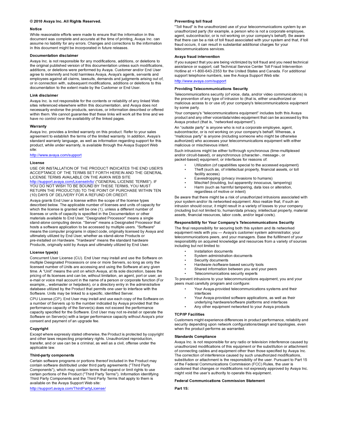 Avaya 16-300310 manual Federal Communications Commission Statement Part 