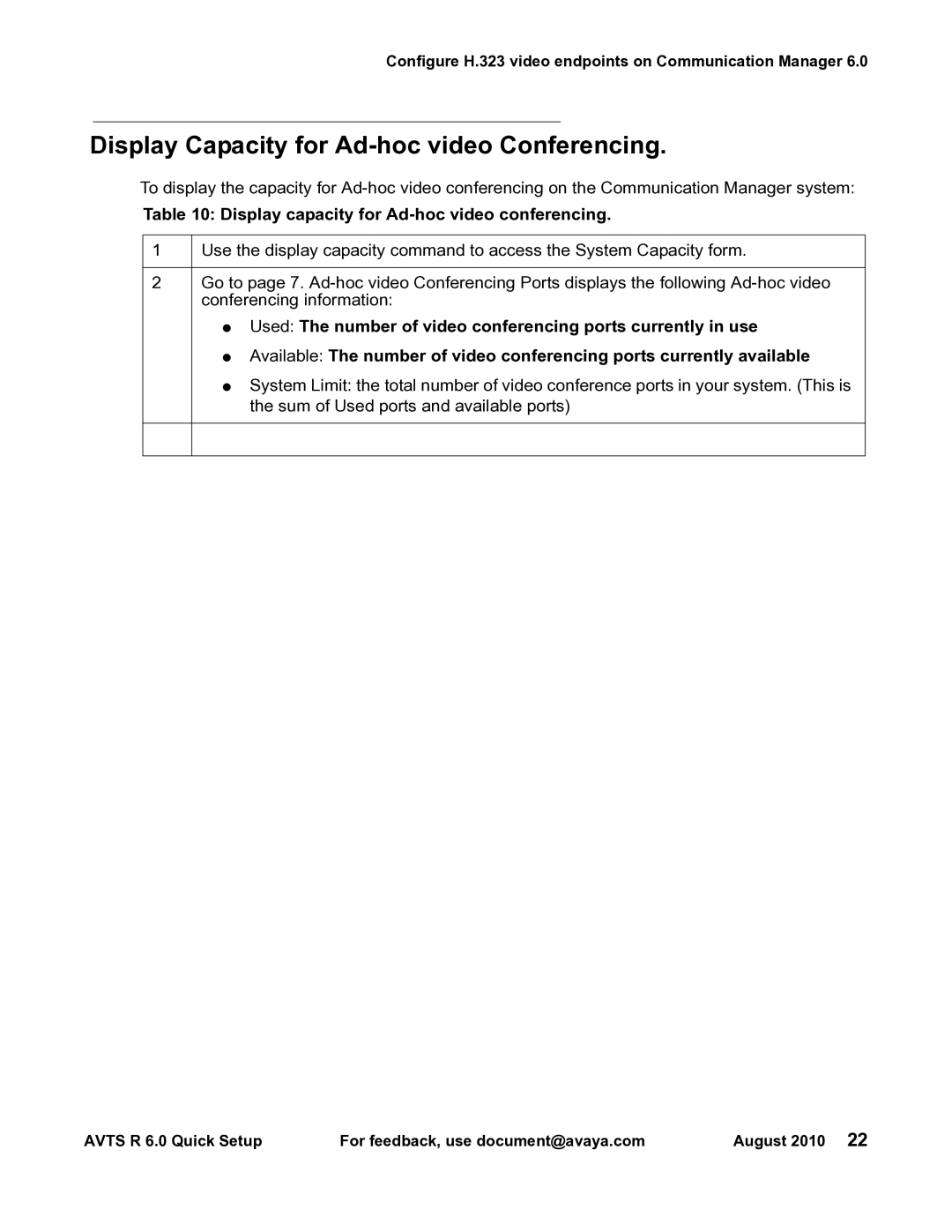 Avaya 16-300310 manual Display Capacity for Ad-hoc video Conferencing, Display capacity for Ad-hoc video conferencing 