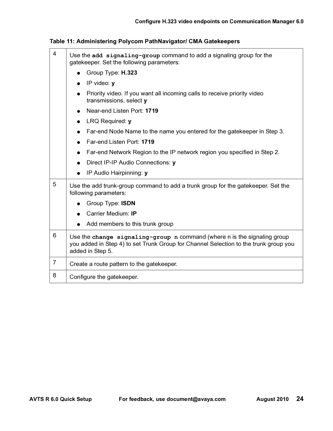 Avaya 16-300310 manual Gatekeeper. Set the following parameters 