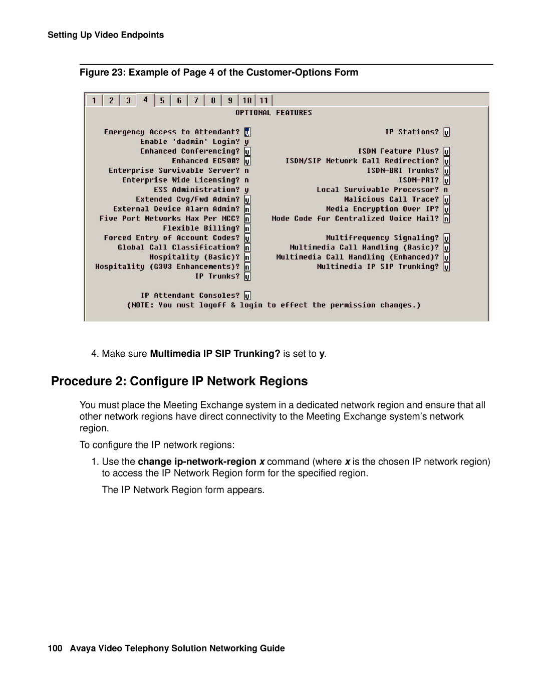 Avaya 16-601423 manual Procedure 2 Configure IP Network Regions 