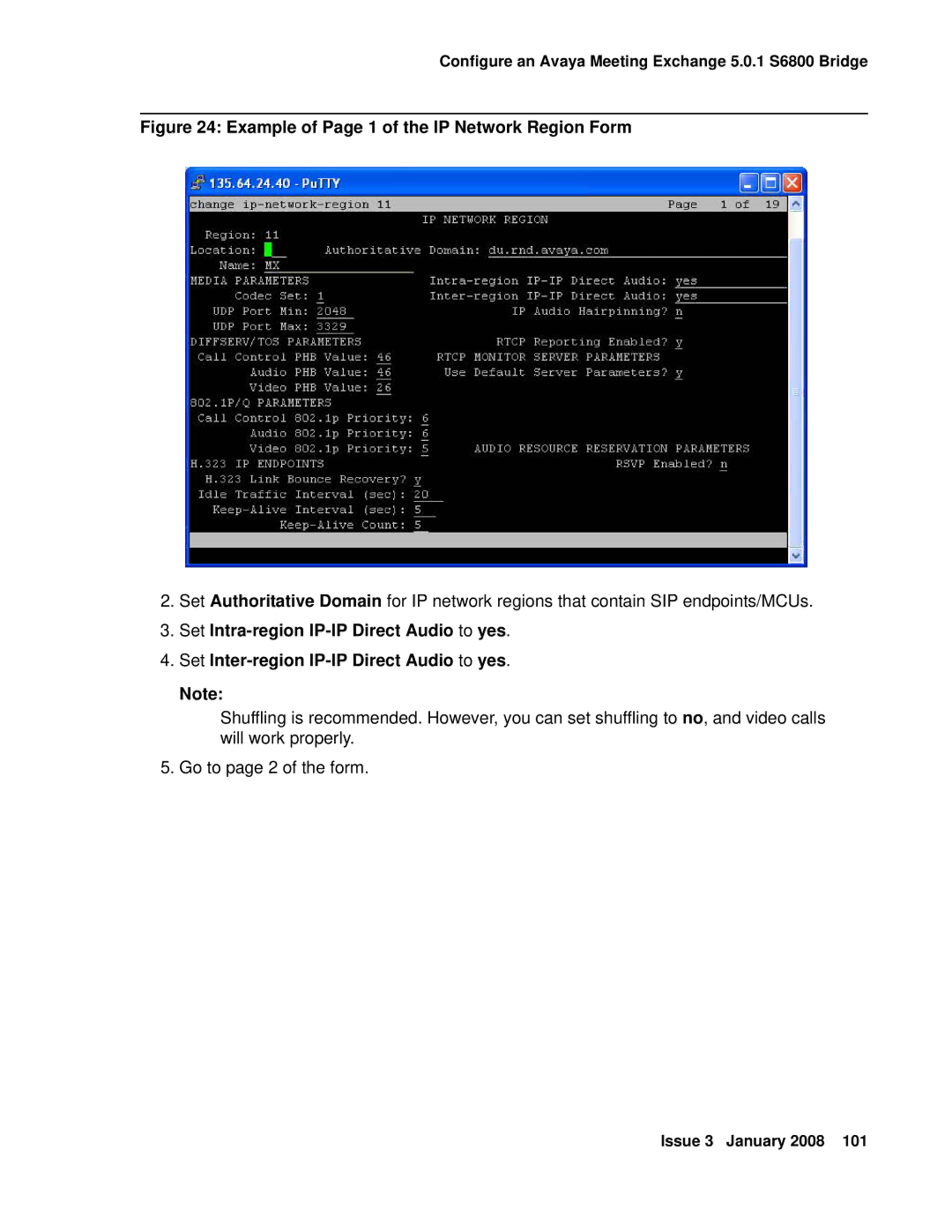 Avaya 16-601423 manual Example of Page 1 of the IP Network Region Form 