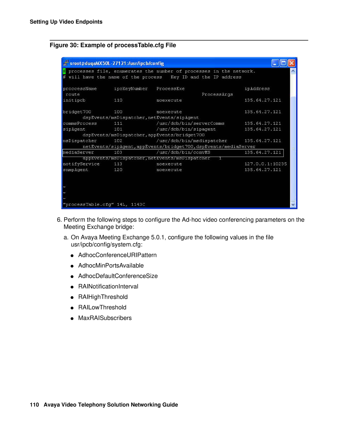 Avaya 16-601423 manual Example of processTable.cfg File 