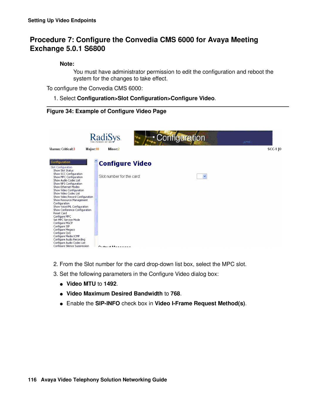 Avaya 16-601423 manual Select ConfigurationSlot ConfigurationConfigure Video, Example of Configure Video 