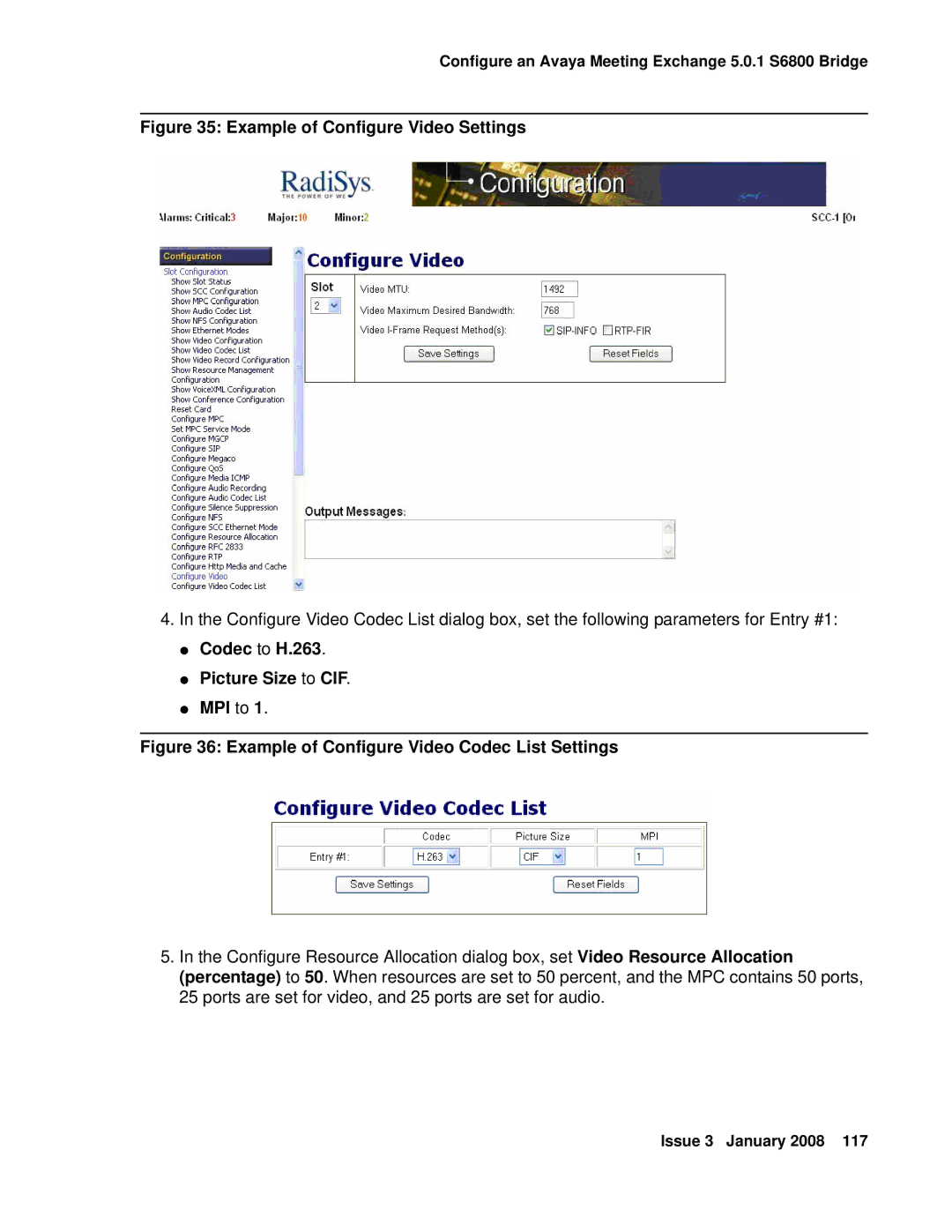 Avaya 16-601423 manual Example of Configure Video Settings, Codec to H.263 Picture Size to CIF MPI to 