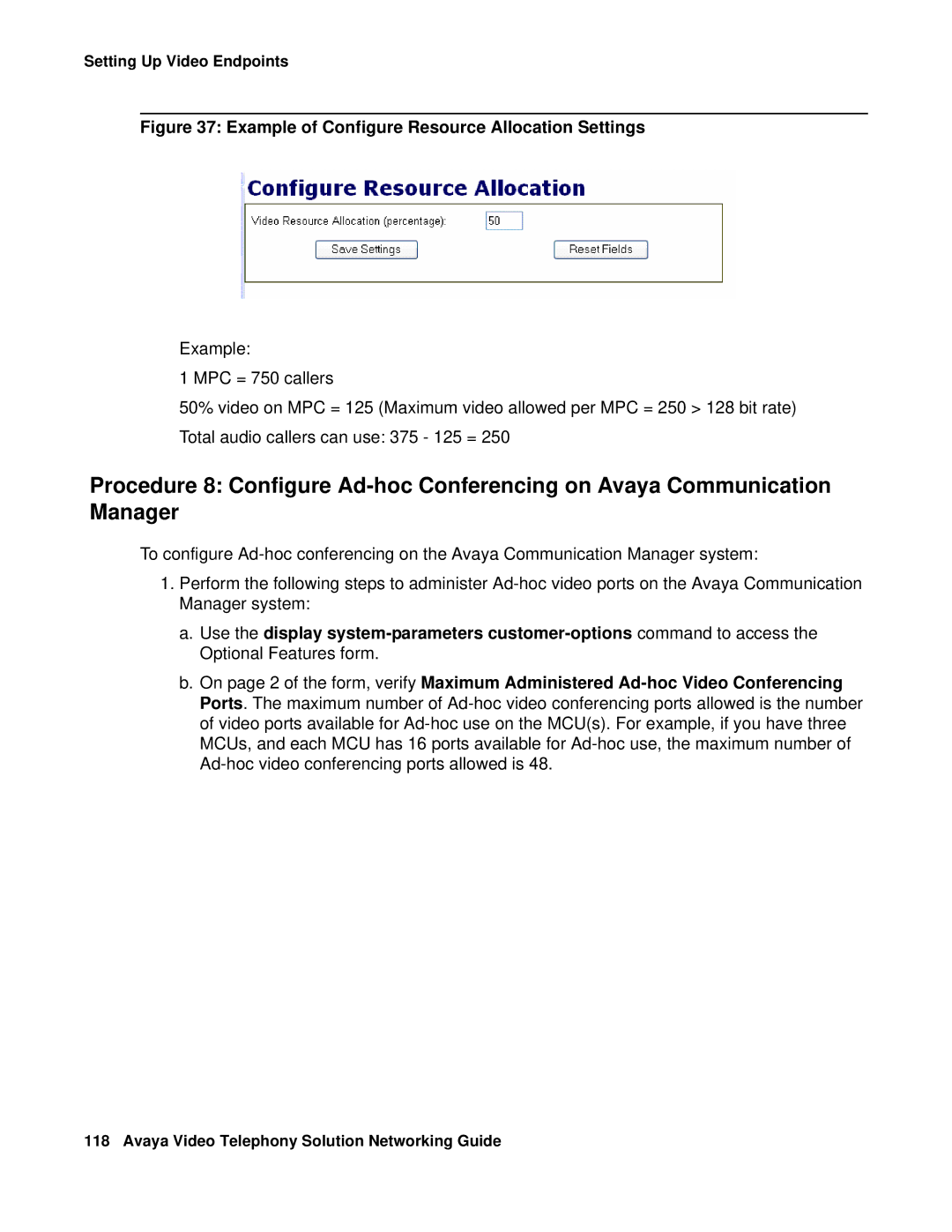 Avaya 16-601423 manual Example of Configure Resource Allocation Settings 