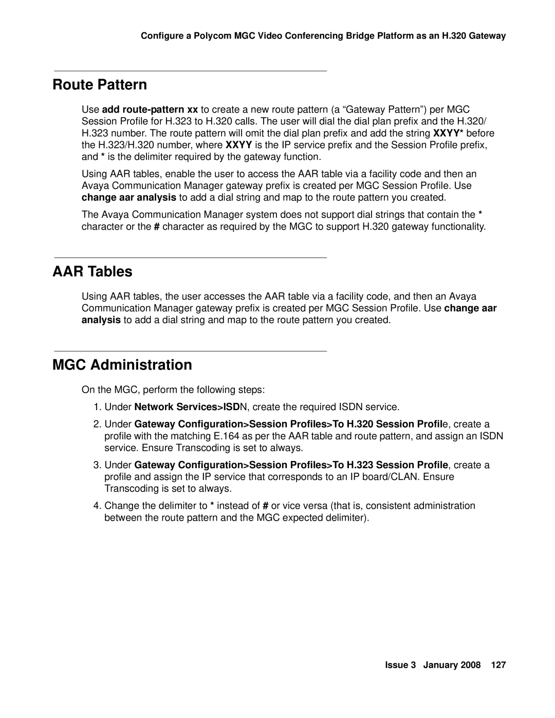 Avaya 16-601423 manual Route Pattern, AAR Tables, MGC Administration 