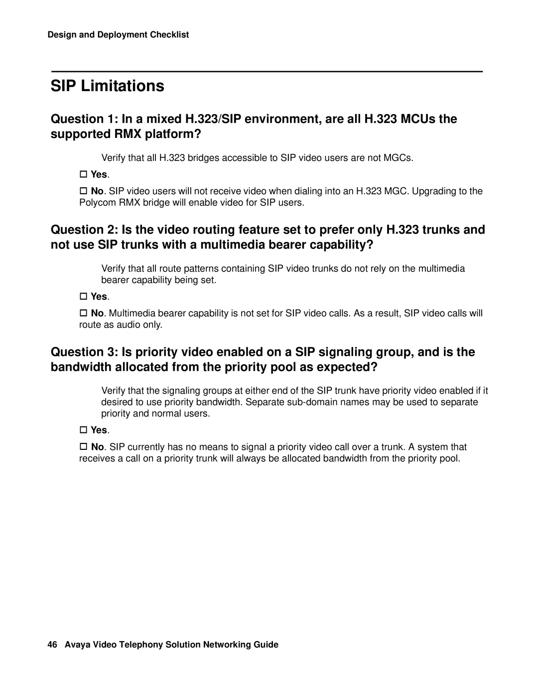 Avaya 16-601423 manual SIP Limitations 