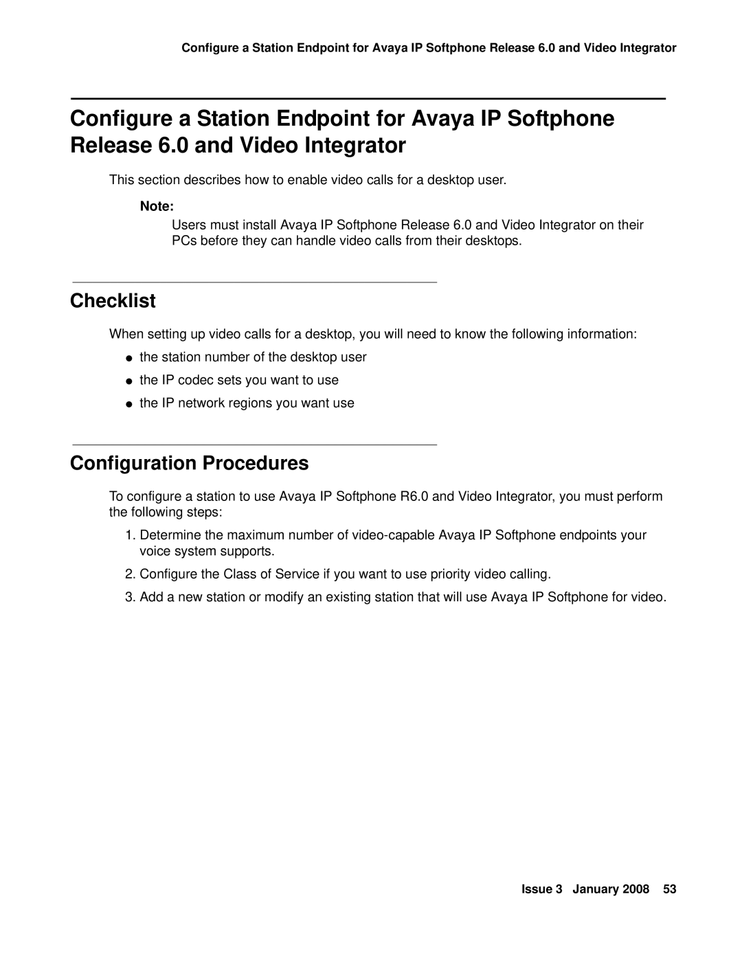 Avaya 16-601423 manual Checklist, Configuration Procedures 