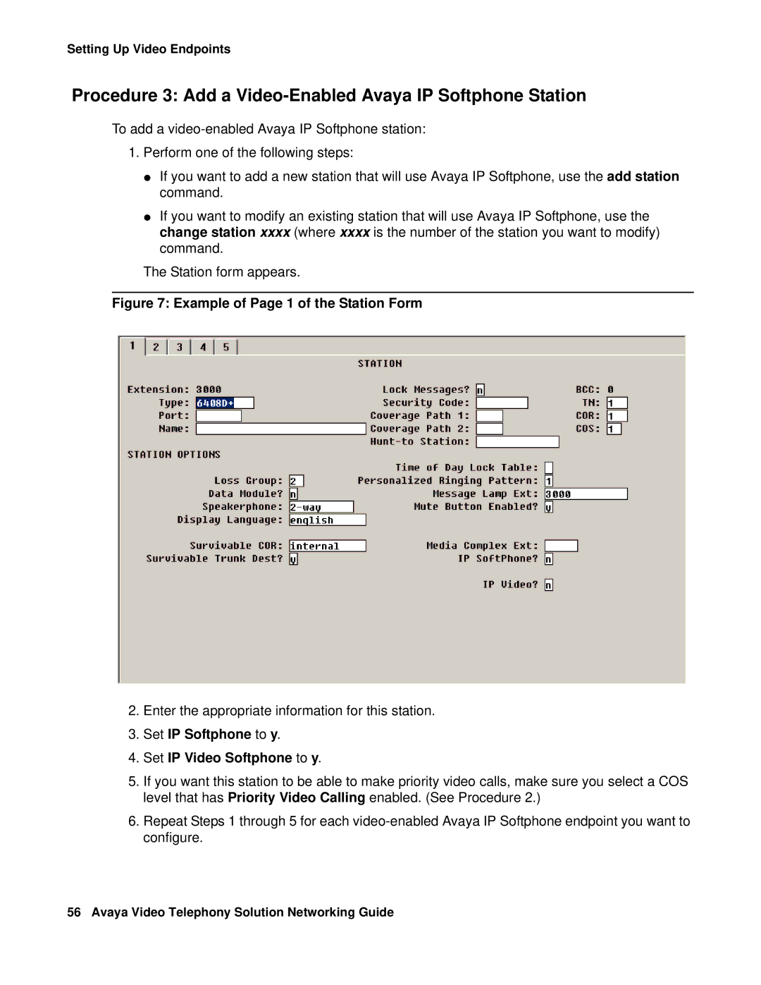 Avaya 16-601423 manual Procedure 3 Add a Video-Enabled Avaya IP Softphone Station 