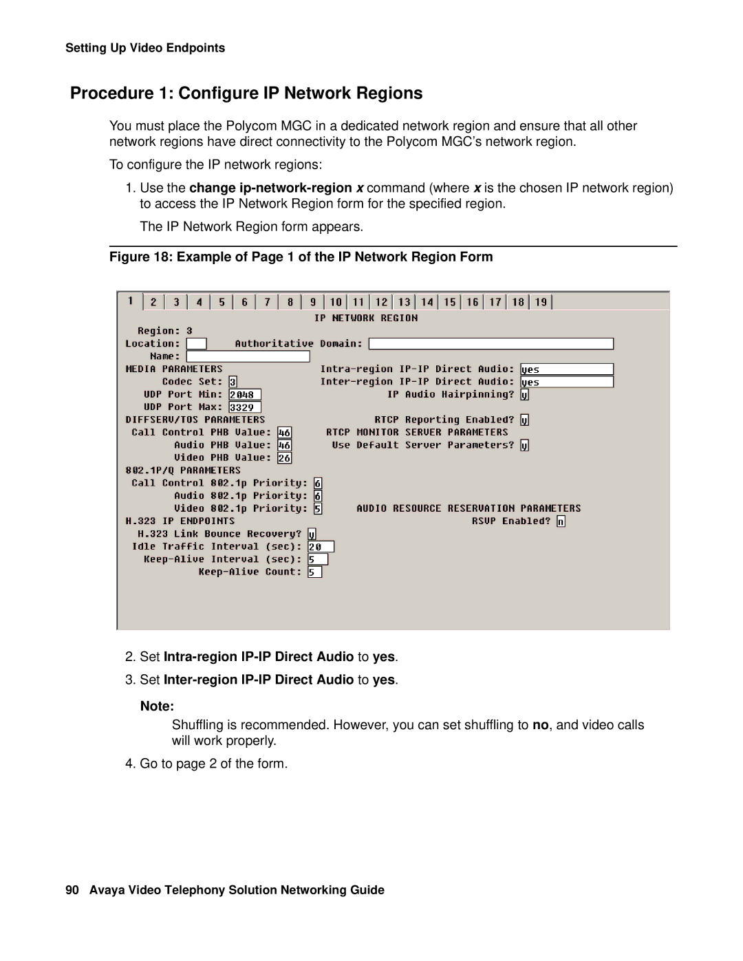 Avaya 16-601423 manual Procedure 1 Configure IP Network Regions 