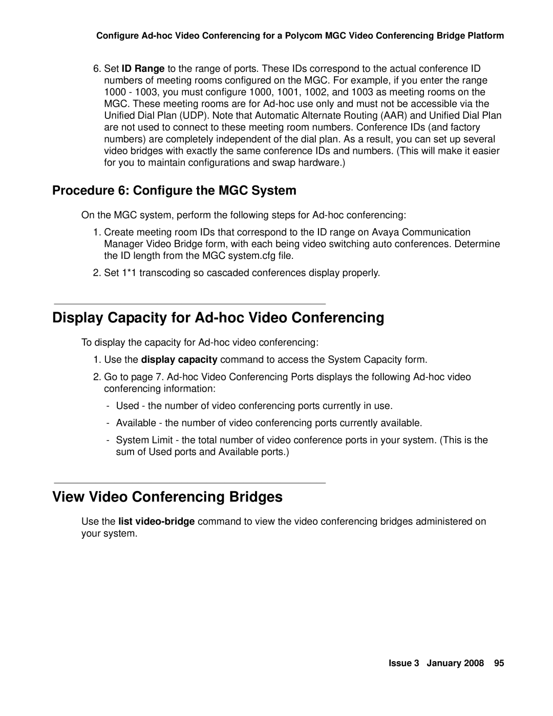 Avaya 16-601423 manual Display Capacity for Ad-hoc Video Conferencing 