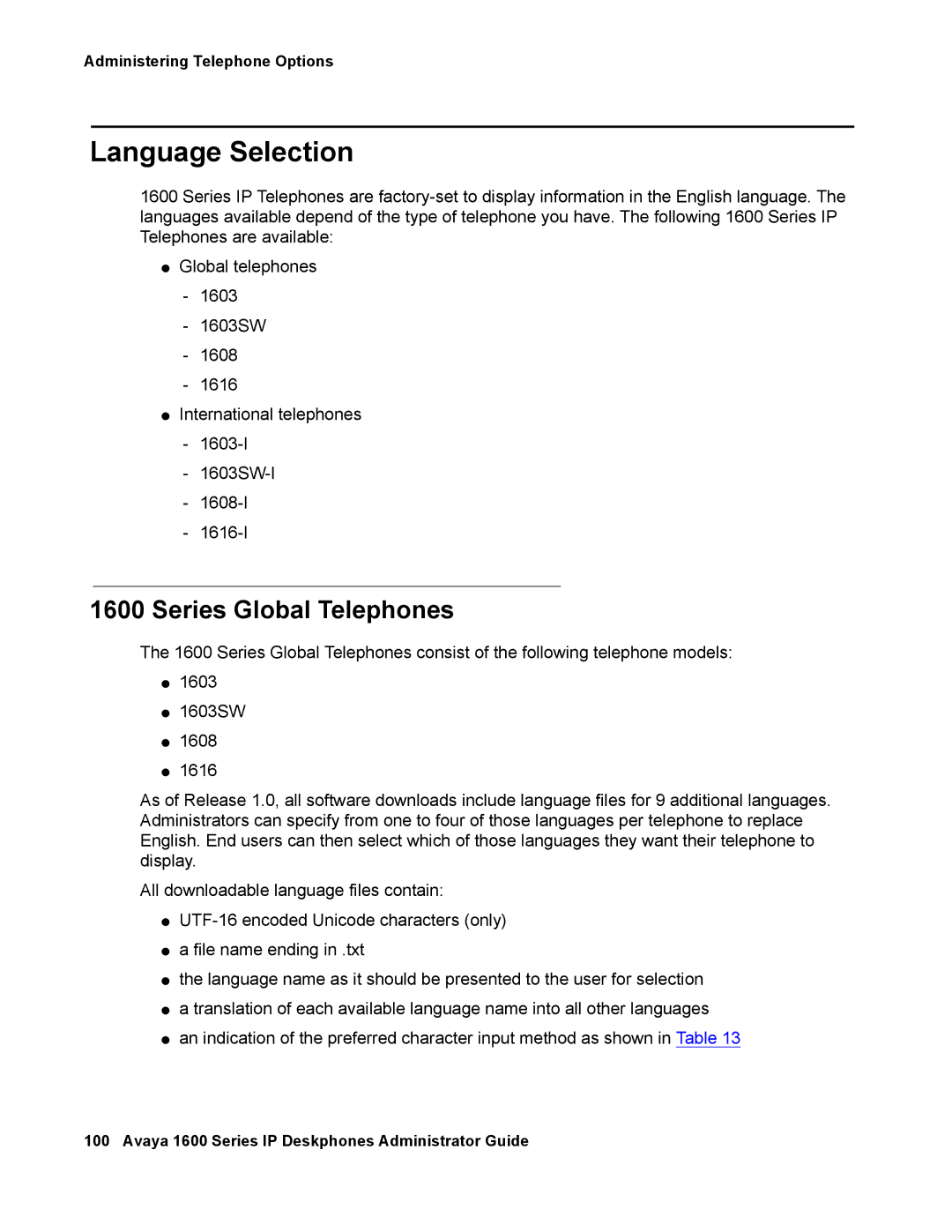 Avaya 16-601443, 1600 Series manual Language Selection, Series Global Telephones 