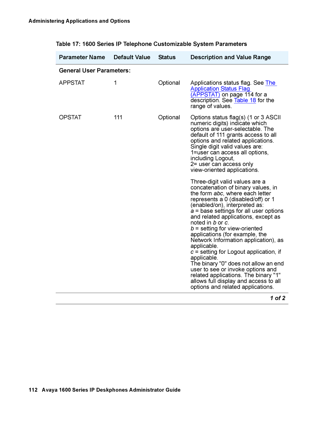 Avaya 16-601443, 1600 Series manual Application Status Flag 