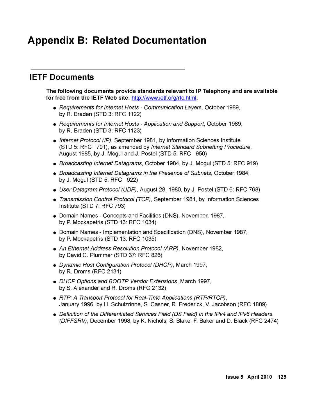 Avaya 1600 Series, 16-601443 manual Appendix B Related Documentation, Ietf Documents 