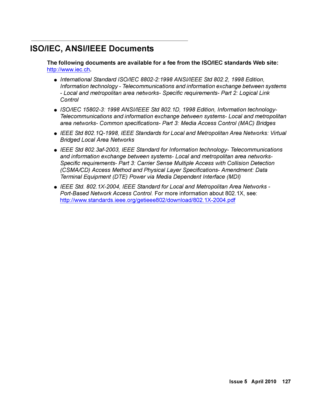 Avaya 1600 Series, 16-601443 manual ISO/IEC, ANSI/IEEE Documents 