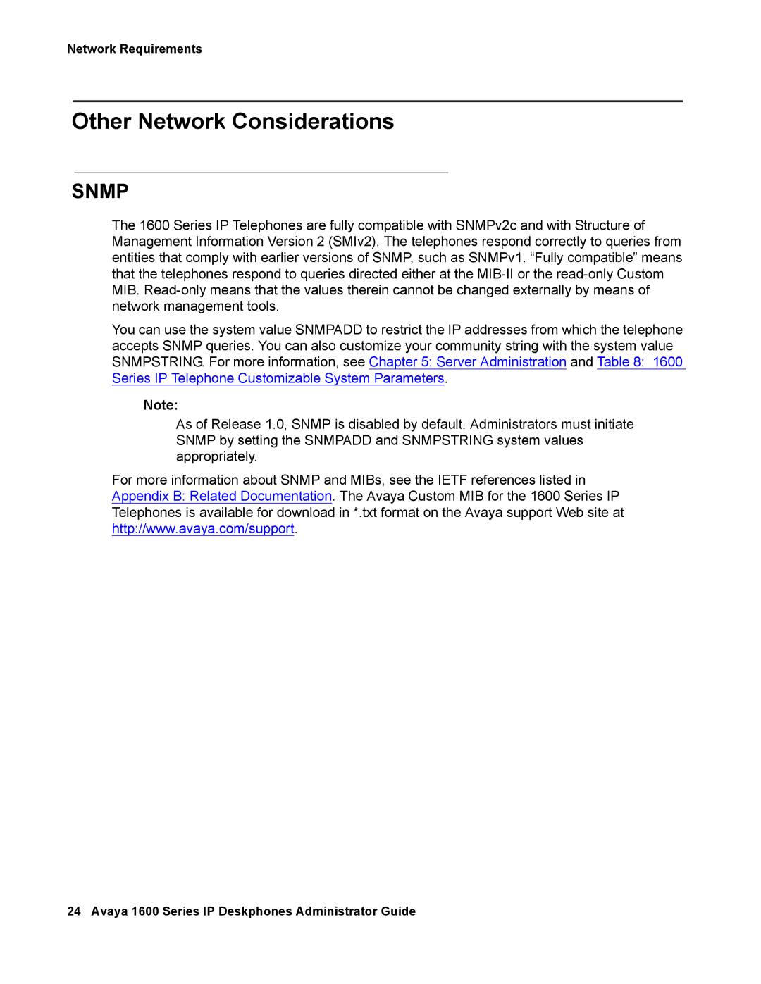 Avaya 16-601443, 1600 Series manual Other Network Considerations, Snmp 