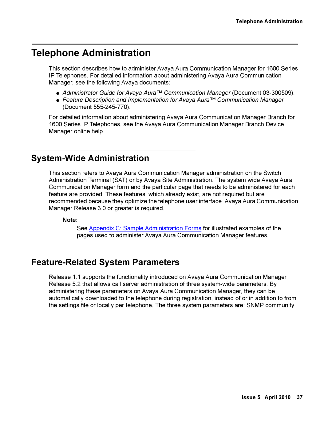 Avaya 1600 Series, 16-601443 manual Telephone Administration, System-Wide Administration, Feature-Related System Parameters 