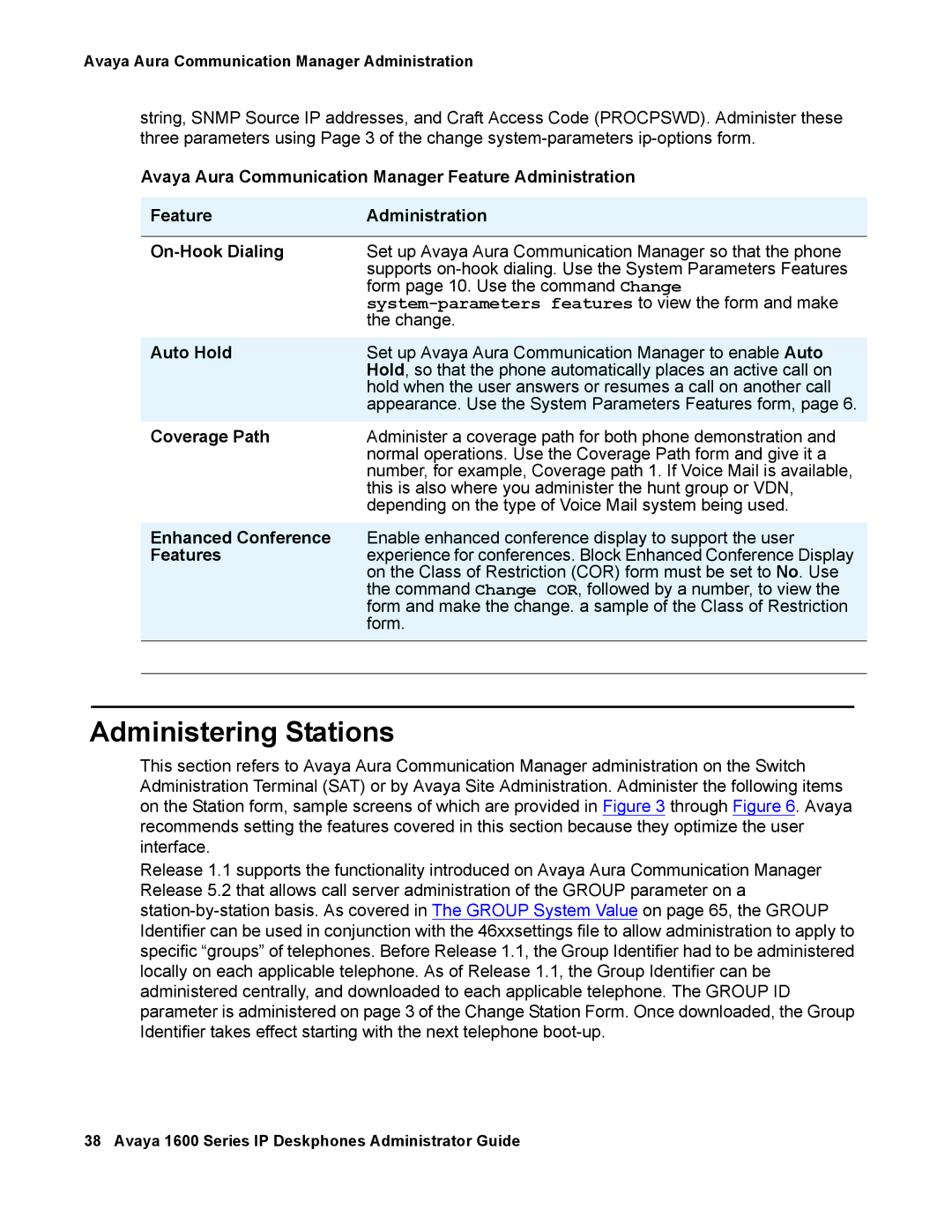 Avaya 16-601443, 1600 Series manual Administering Stations, Auto Hold, Coverage Path, Enhanced Conference, Features 