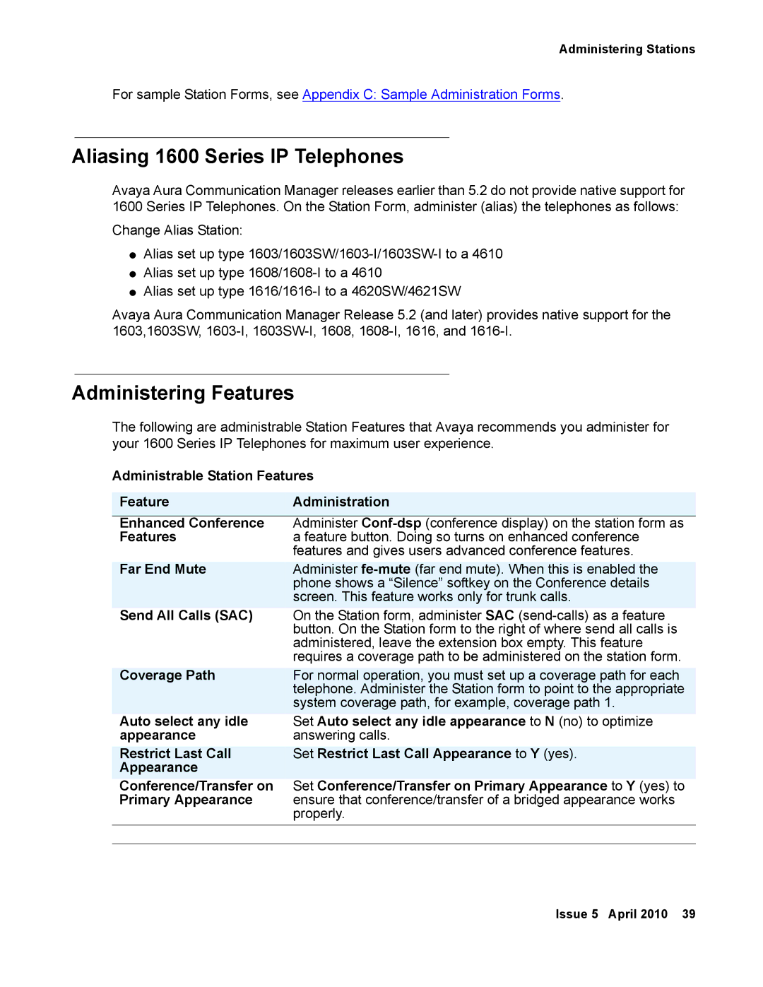 Avaya 16-601443 manual Aliasing 1600 Series IP Telephones, Administering Features 