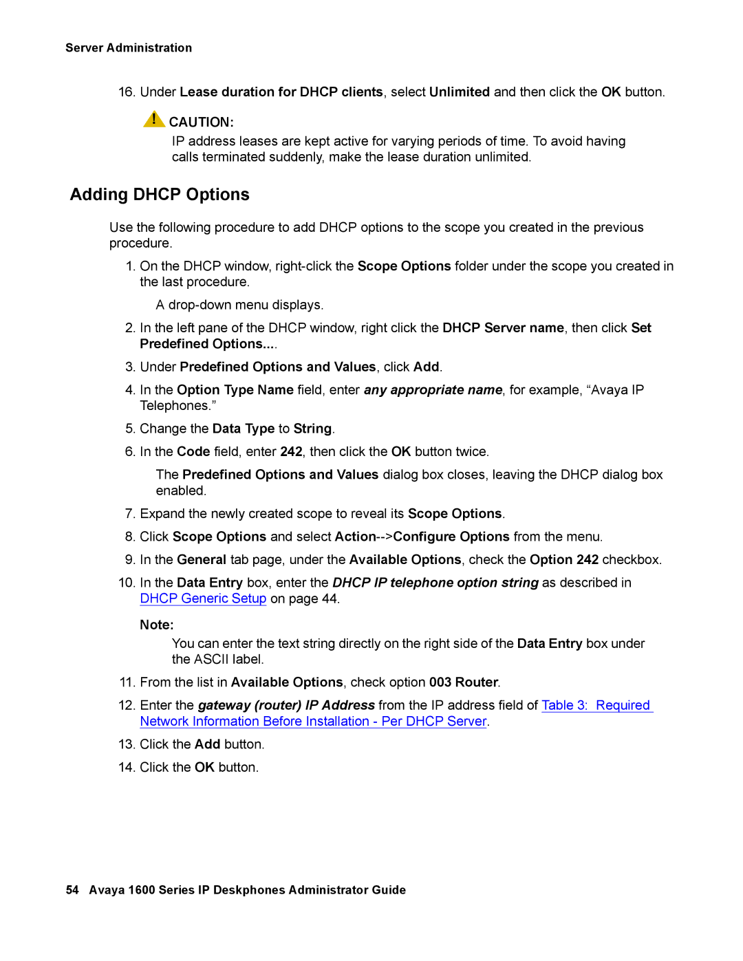 Avaya 16-601443, 1600 Series manual Under Predefined Options and Values, click Add, Change the Data Type to String 