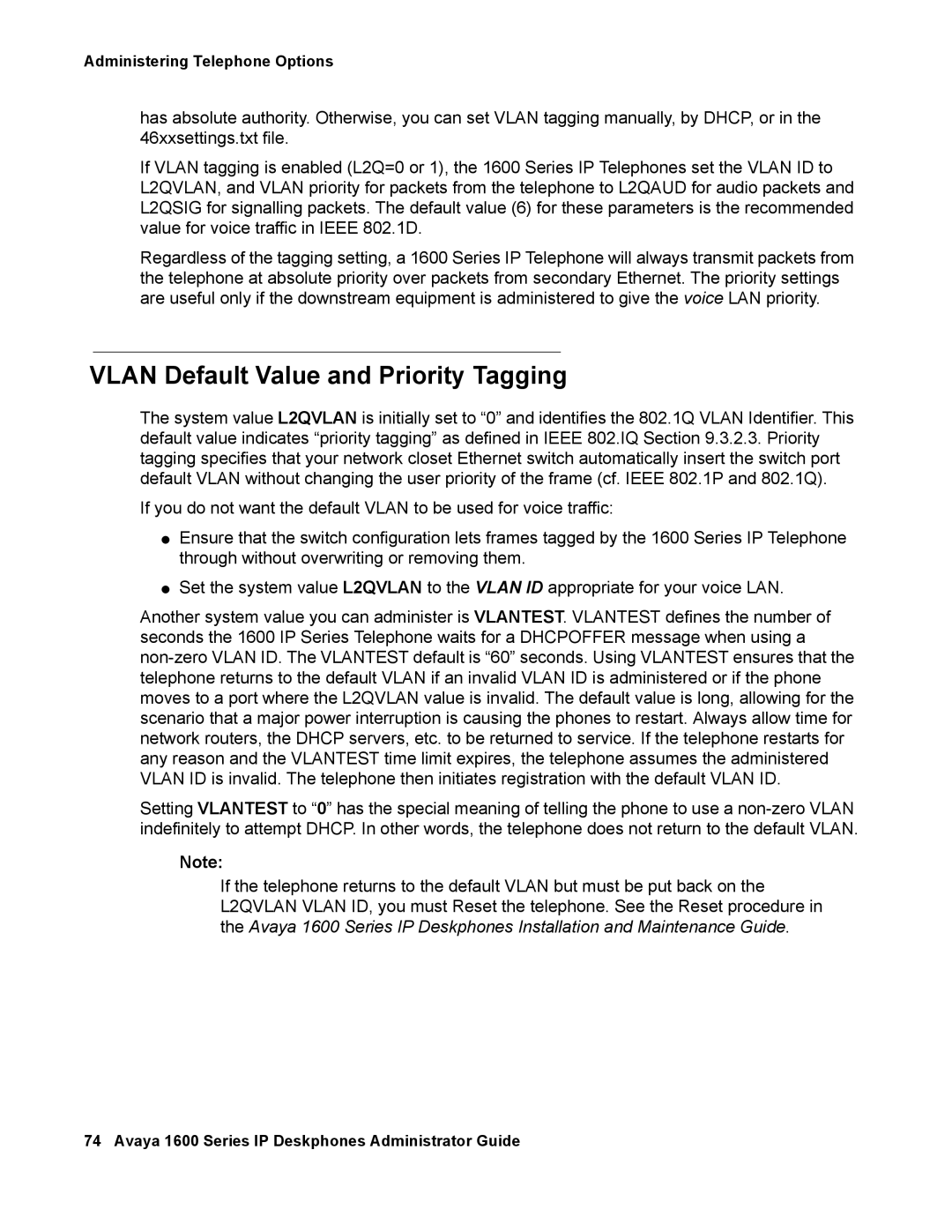 Avaya 16-601443, 1600 Series manual Vlan Default Value and Priority Tagging 