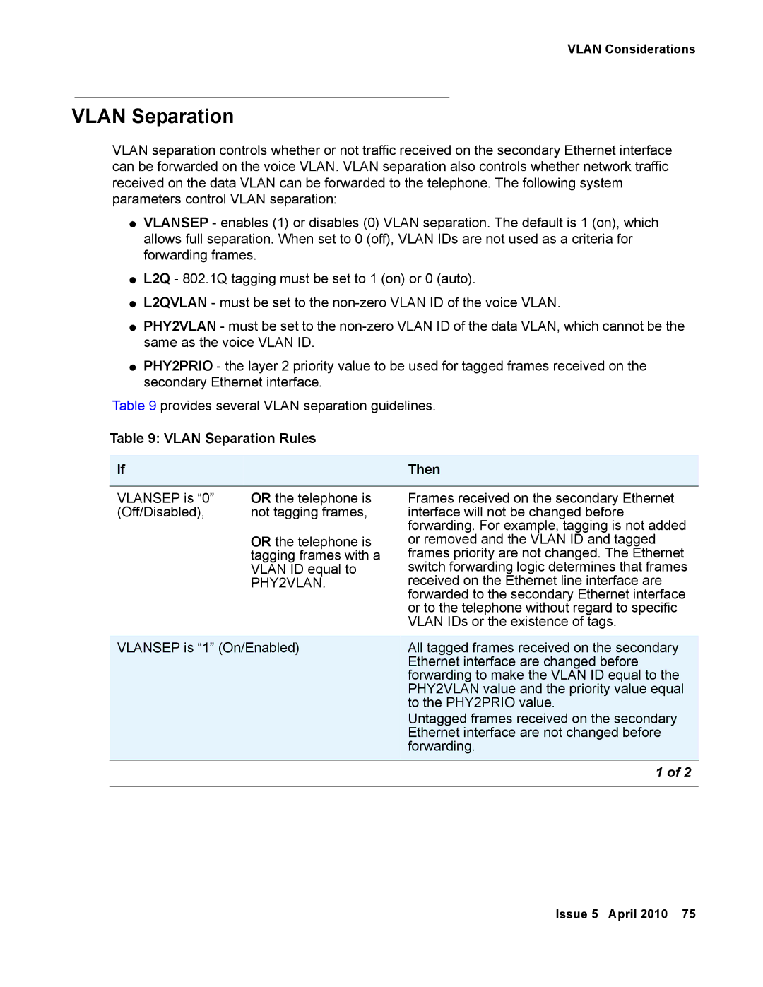 Avaya 1600 Series, 16-601443 manual Vlan Separation Rules Then 