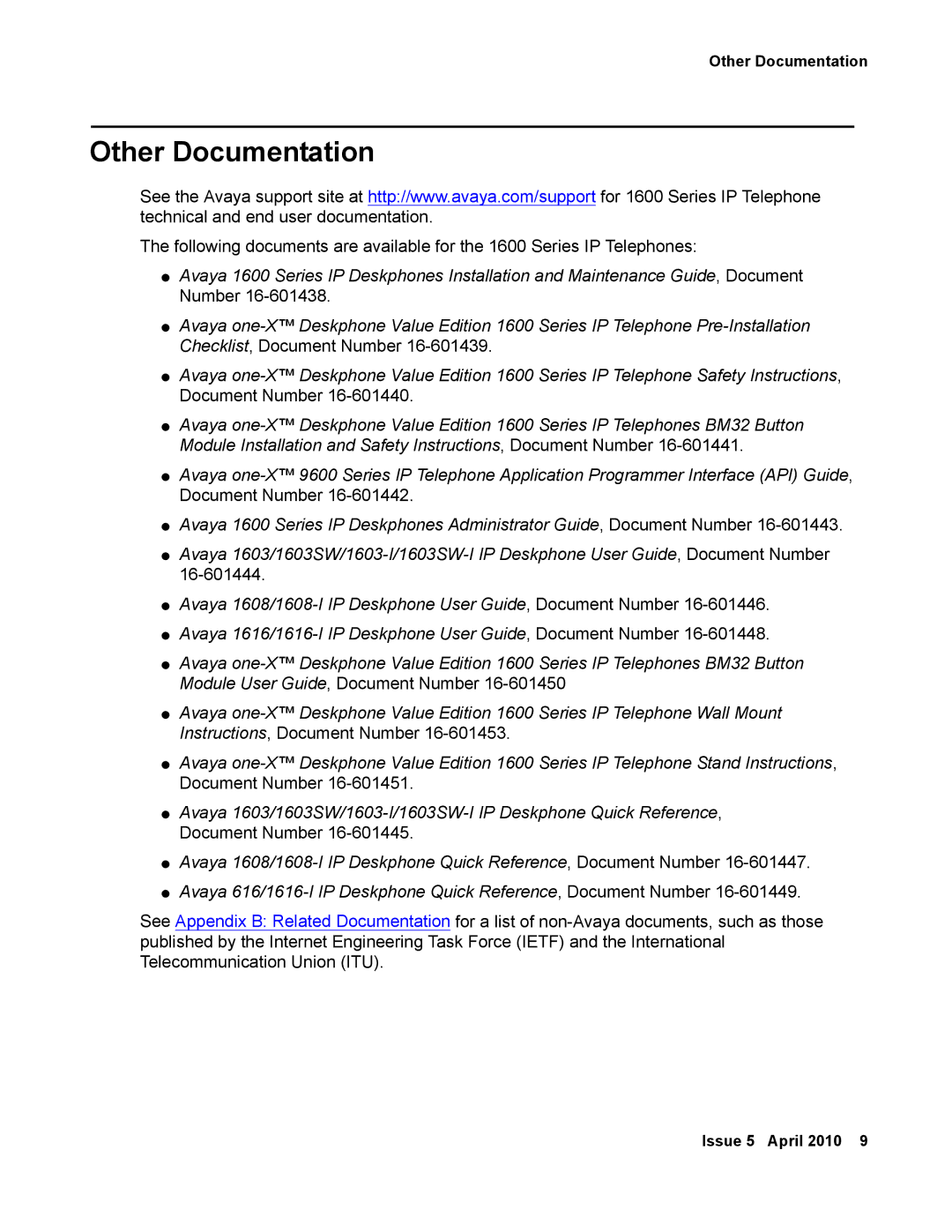 Avaya 1600 Series, 16-601443 manual Other Documentation 