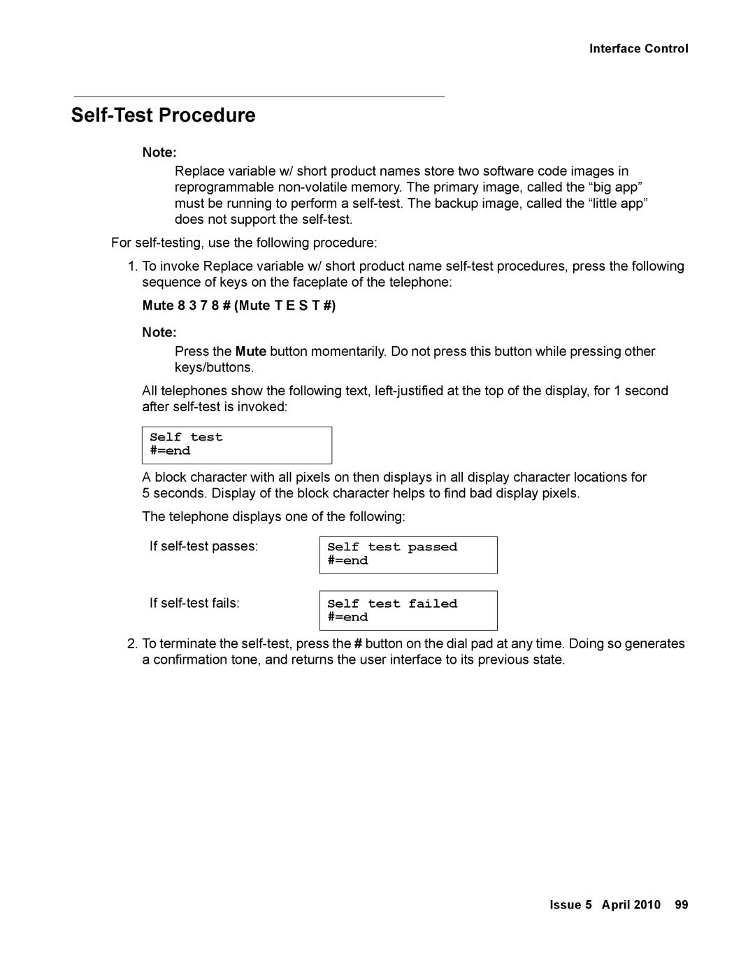 Avaya 1600 Series, 16-601443 manual Self-Test Procedure, Mute 8 3 7 8 # Mute T E S T # 