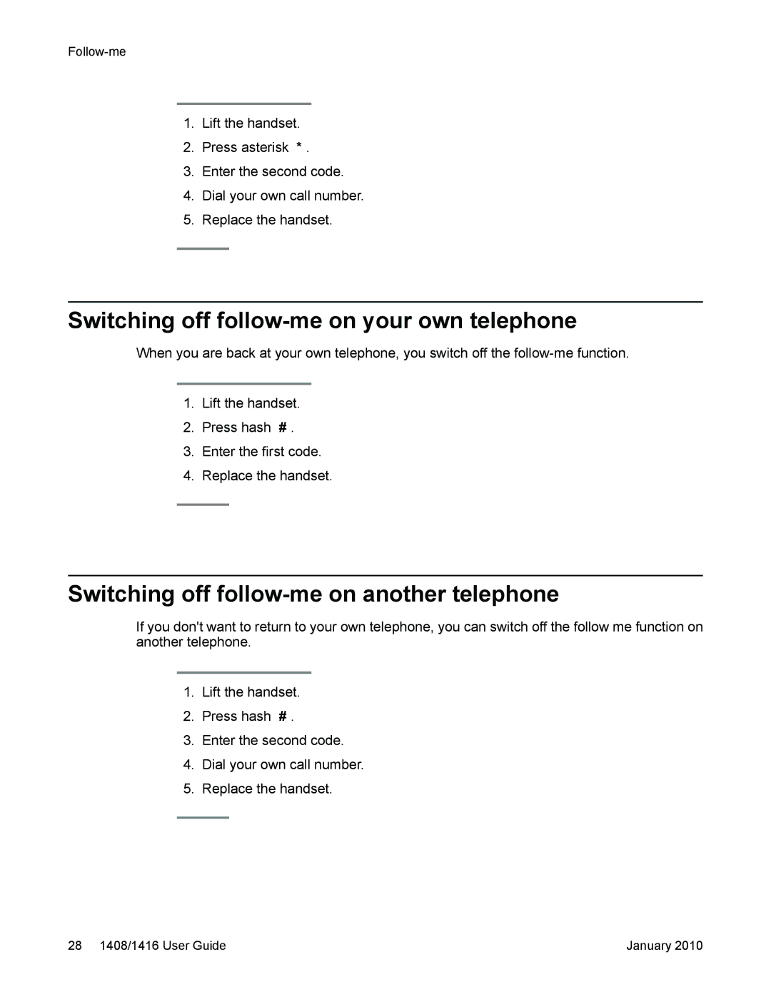 Avaya 16-603463 manual Switching off follow-me on your own telephone, Switching off follow-me on another telephone 