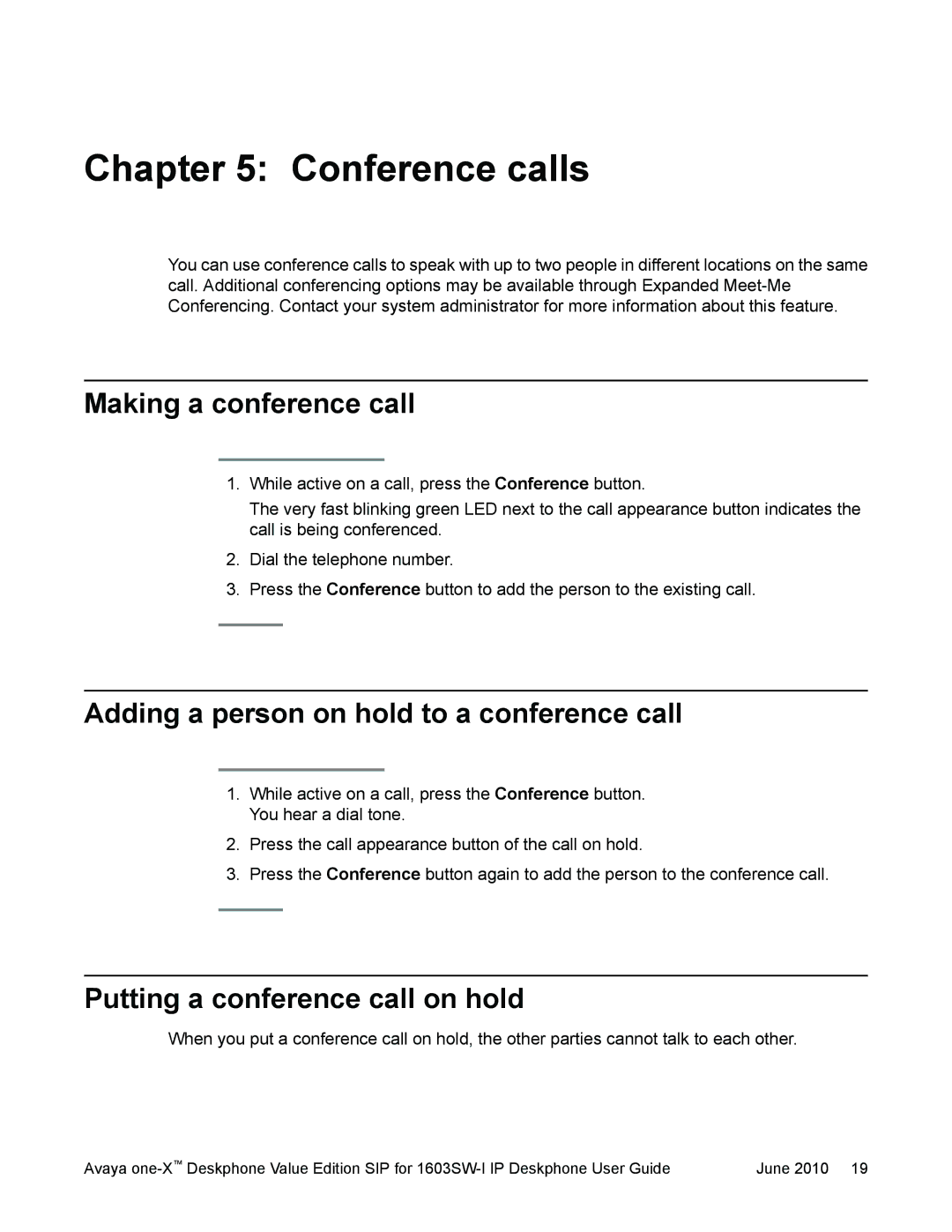 Avaya 16-603578 manual Conference calls, Making a conference call, Adding a person on hold to a conference call 