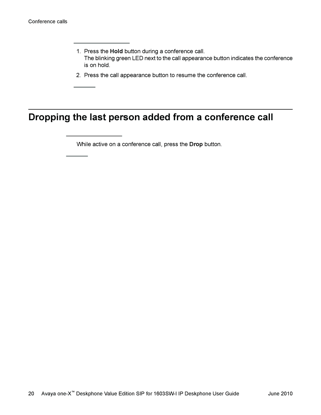 Avaya 16-603578 manual Dropping the last person added from a conference call 