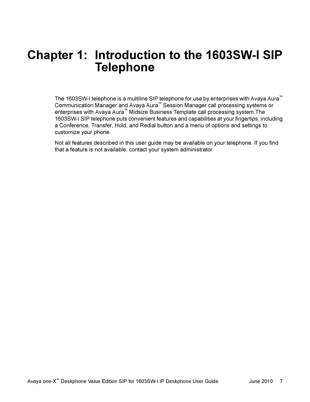 Avaya 16-603578 manual Introduction to the 1603SW-I SIP Telephone 