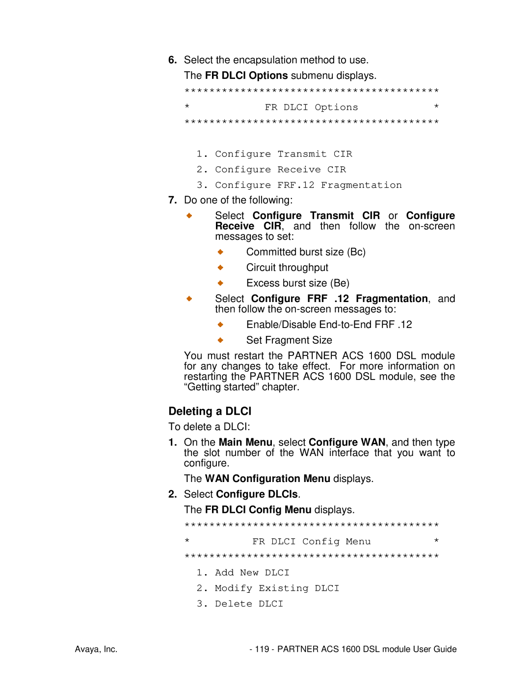 Avaya 1600 manual Deleting a Dlci 