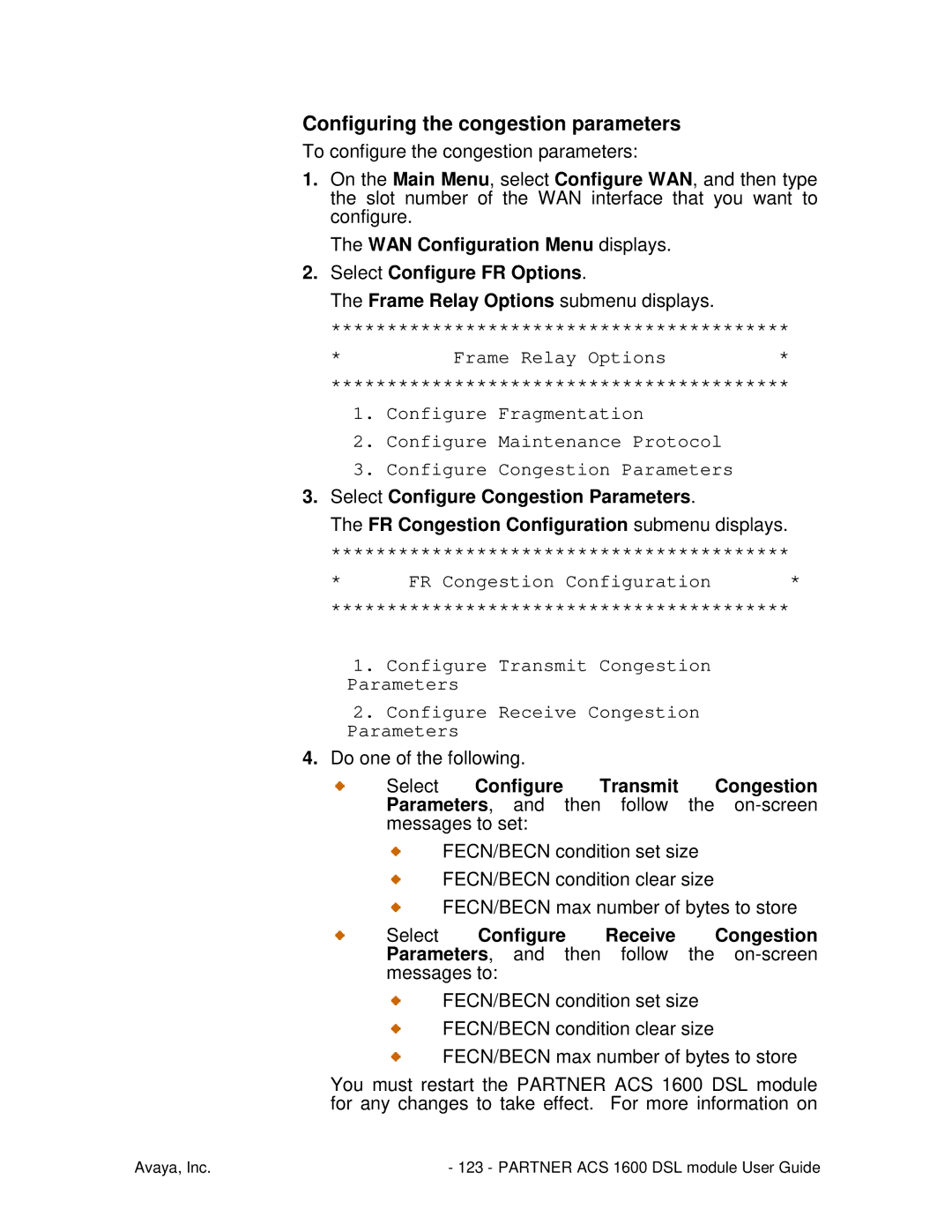 Avaya 1600 manual Configuring the congestion parameters 