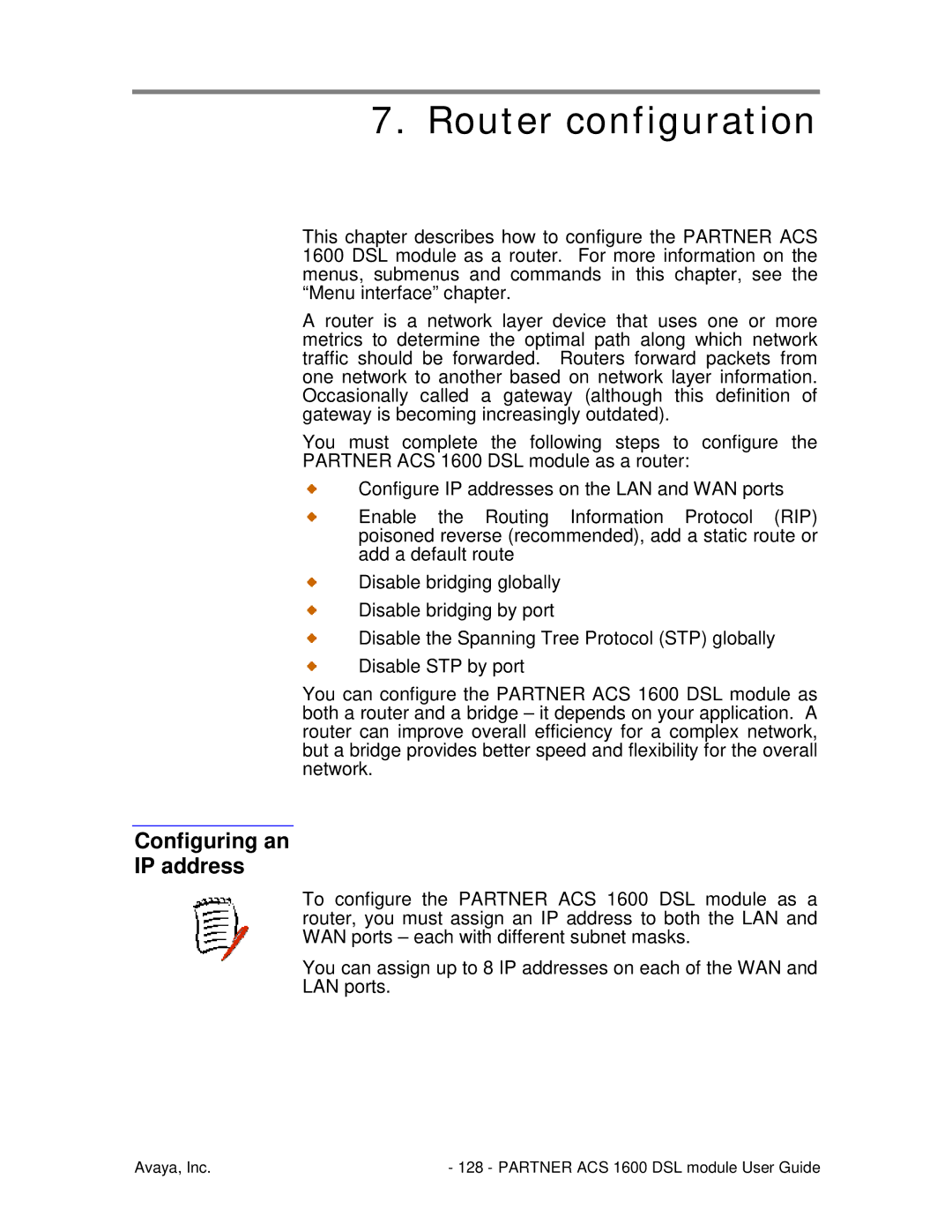 Avaya 1600 manual Router configuration, Configuring an IP address 