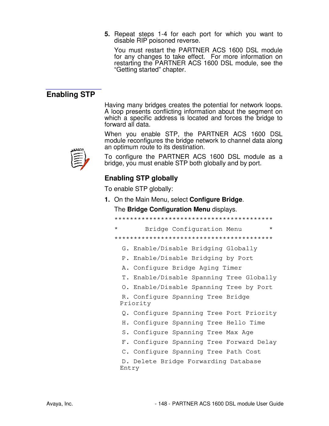 Avaya 1600 manual Enabling STP globally 