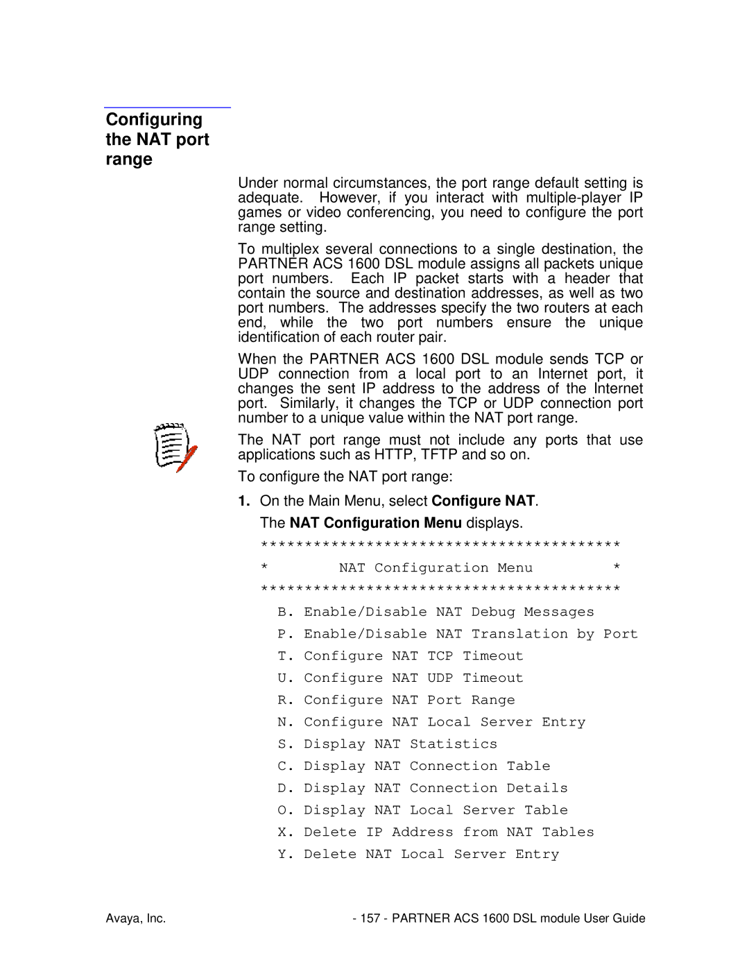 Avaya 1600 manual Configuring the NAT port range 