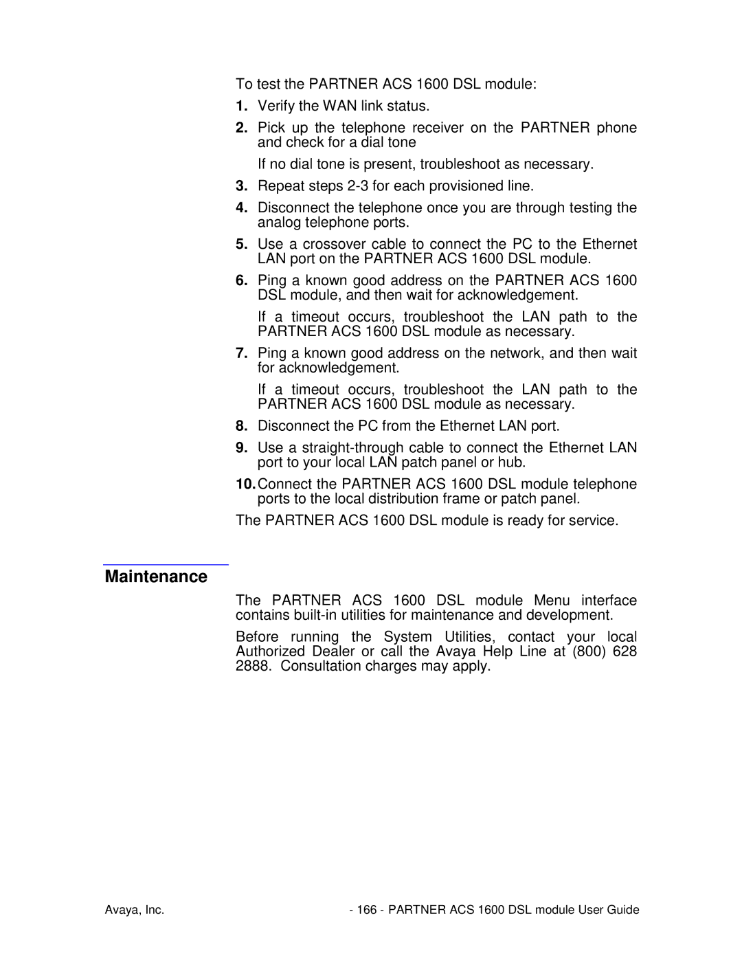 Avaya 1600 manual Maintenance 