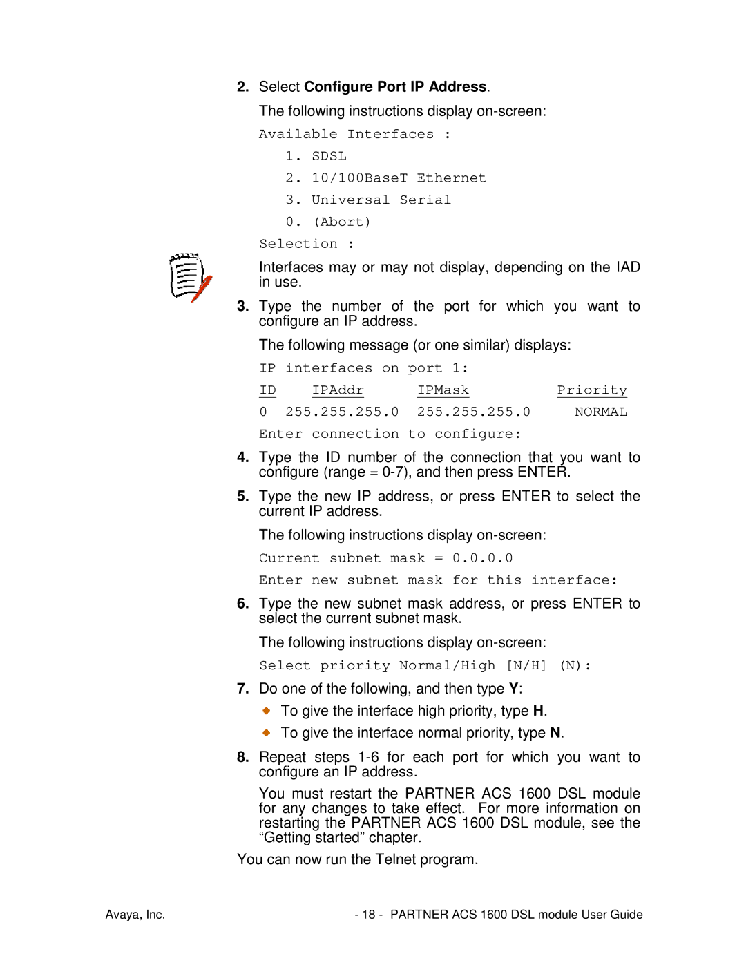 Avaya 1600 manual Select Configure Port IP Address 