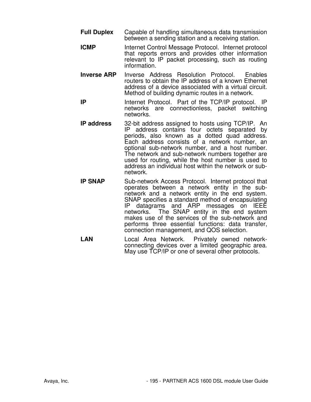 Avaya 1600 manual Icmp, Inverse ARP 