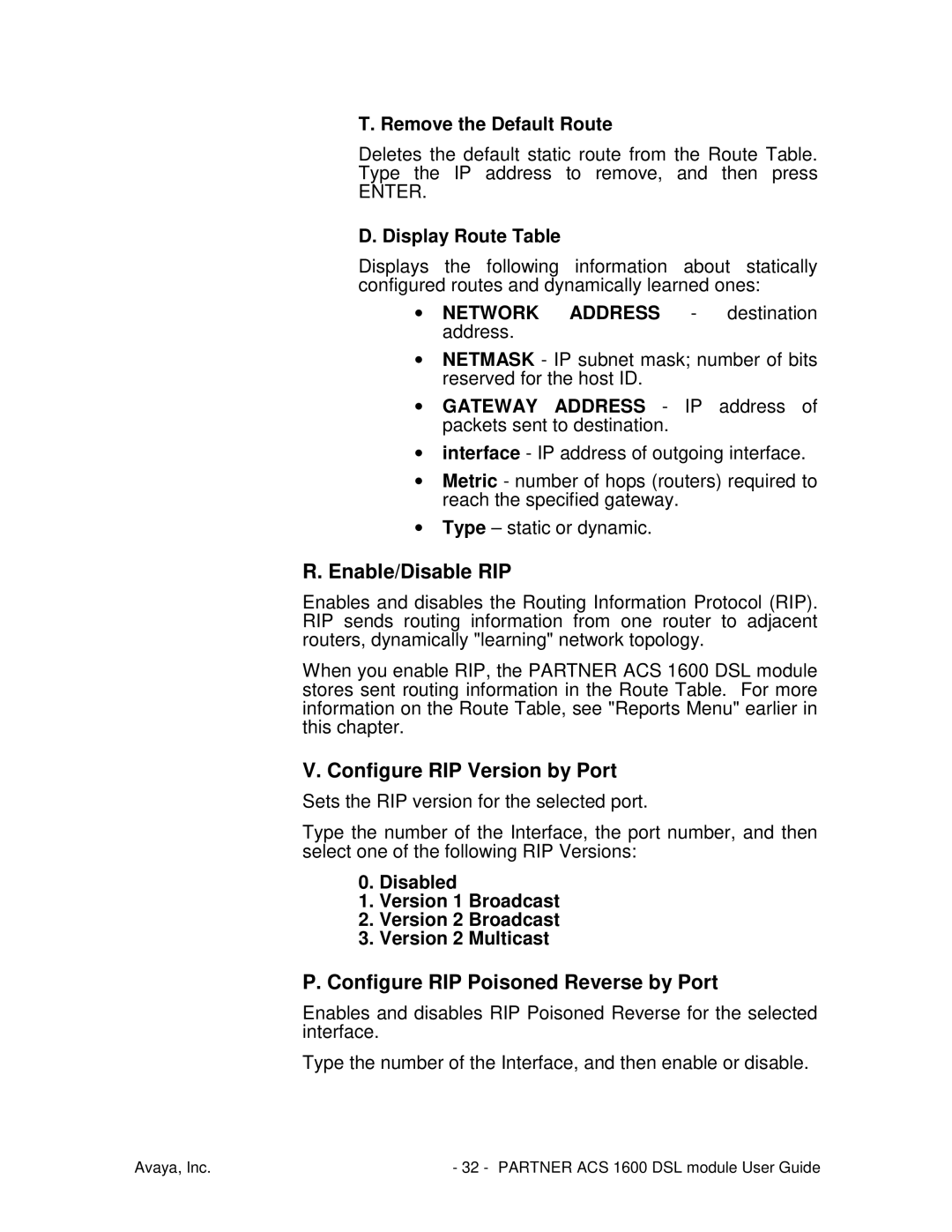 Avaya 1600 manual Enable/Disable RIP, Configure RIP Version by Port, Configure RIP Poisoned Reverse by Port 