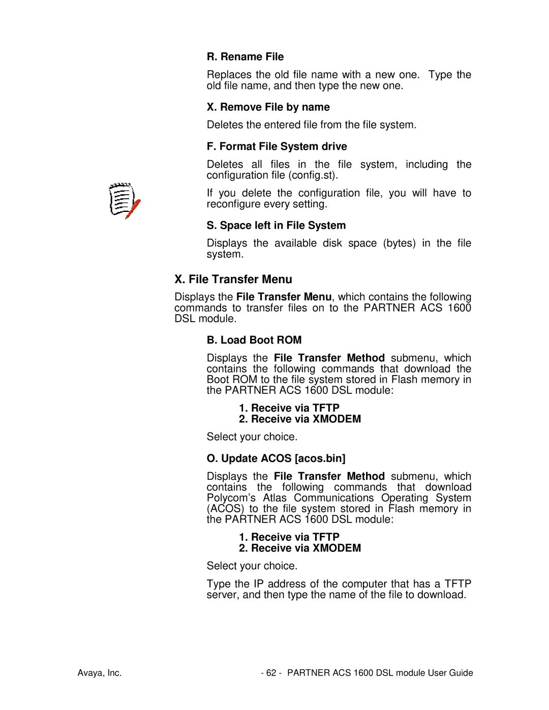 Avaya 1600 manual File Transfer Menu 