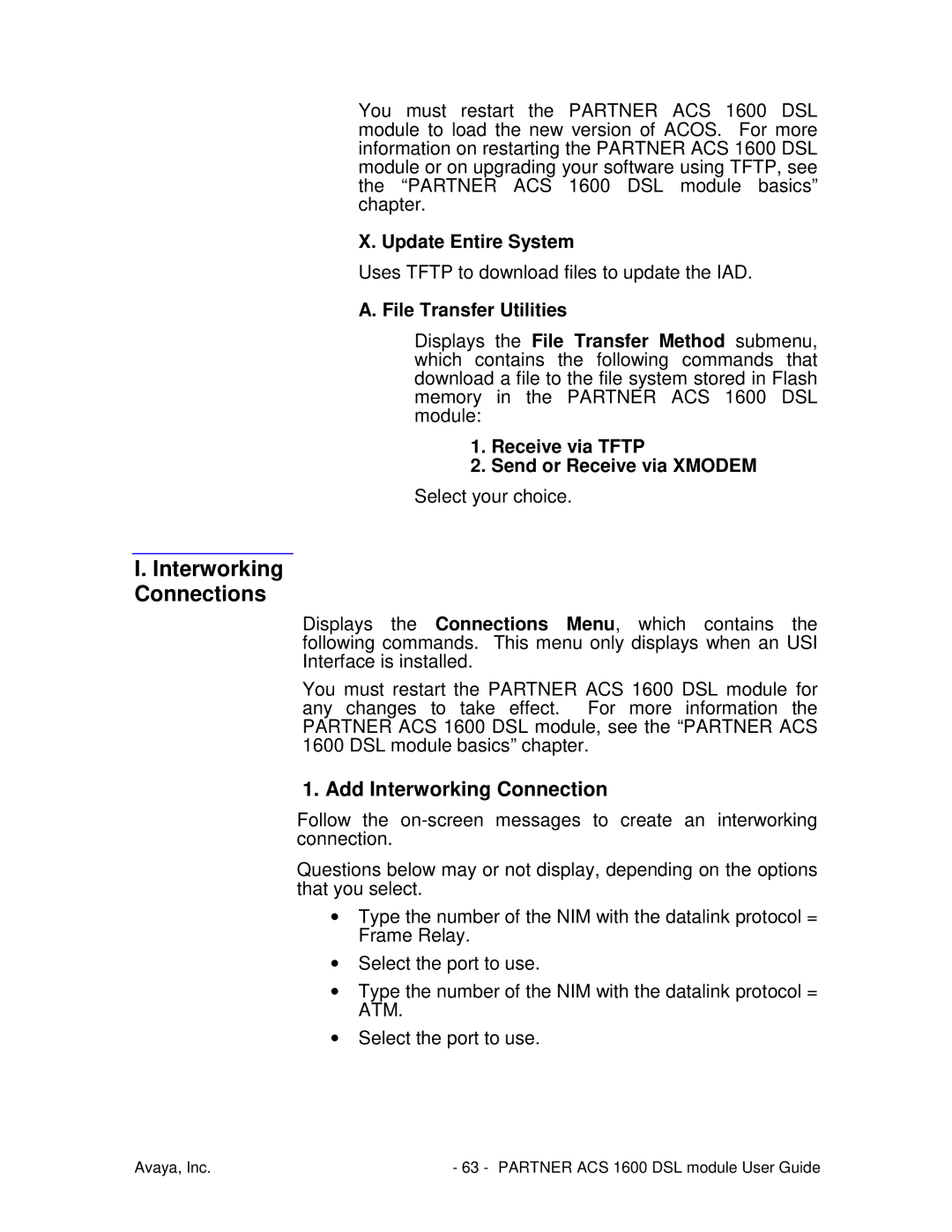 Avaya 1600 manual Interworking Connections, Add Interworking Connection, Update Entire System, File Transfer Utilities 