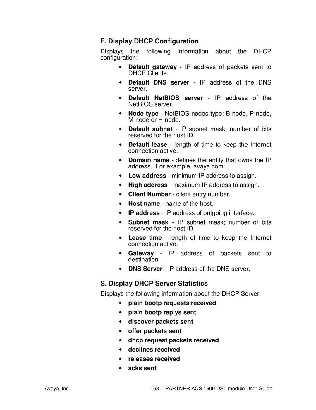 Avaya 1600 manual Display Dhcp Configuration, Display Dhcp Server Statistics 