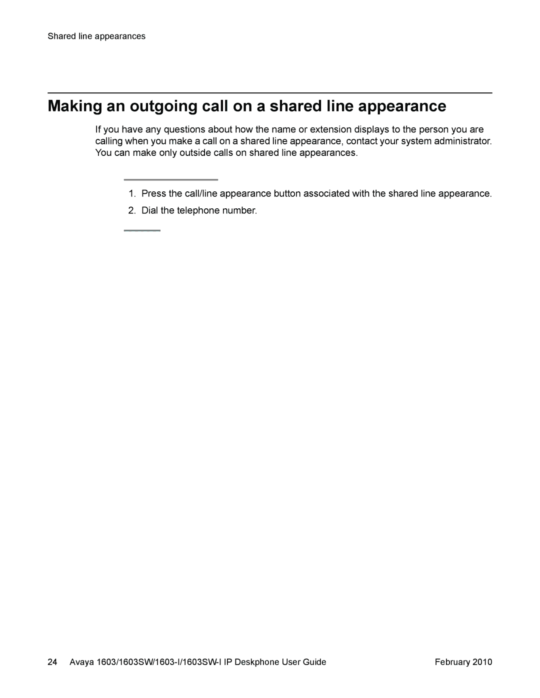 Avaya 1603-I, 1603SW manual Making an outgoing call on a shared line appearance 