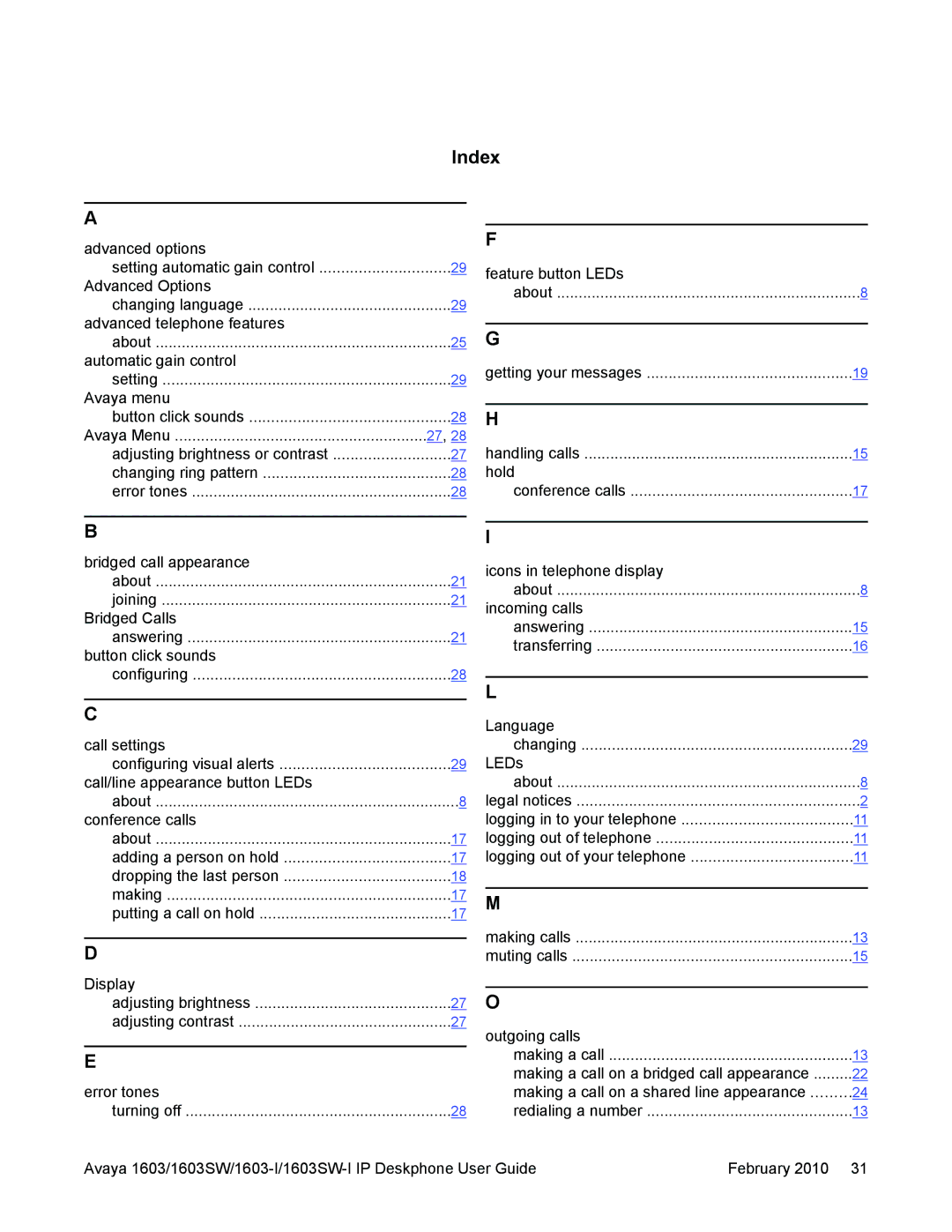 Avaya 1603SW, 1603-I manual Index 