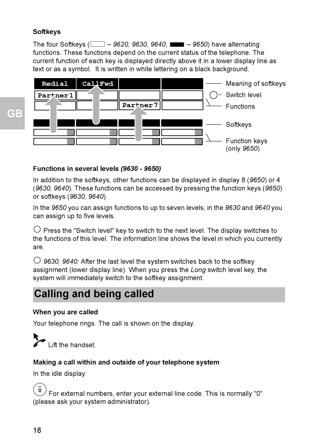 Avaya 1603 operating instructions Calling and being called, Functions in several levels 9630, When you are called 