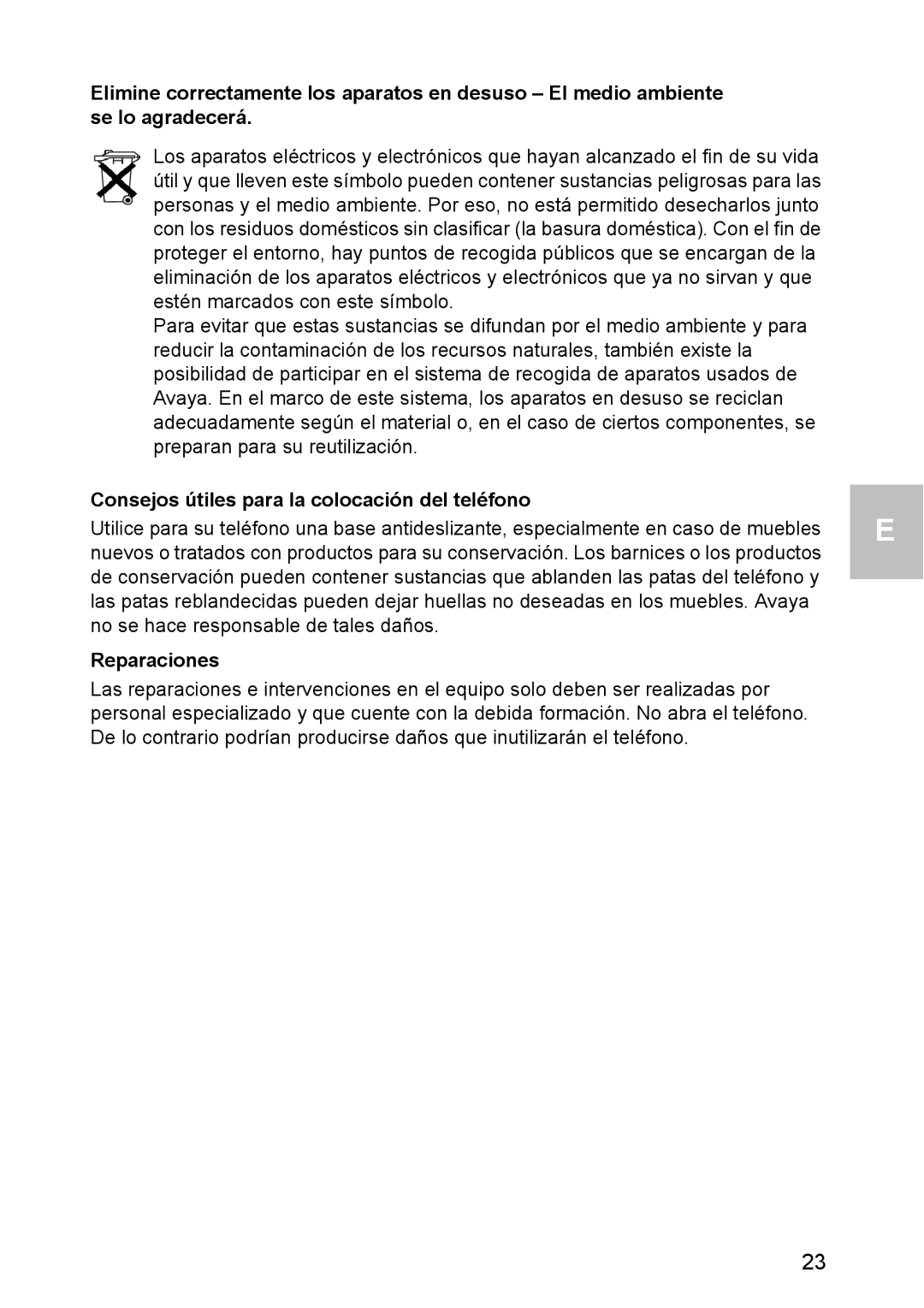 Avaya 1603 operating instructions Consejos útiles para la colocación del teléfono, Reparaciones 